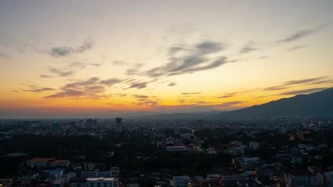 Time lapse 4K: Aerial high angle sunset cityscape of Chiang Mai city. Stock Footage 168977044