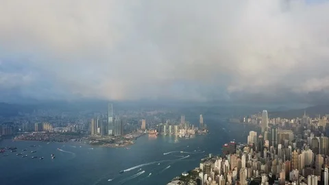 Time lapse of 4K Aerial view of Victoria Harbour by drone In Hong Kong Stock Footage 116705018