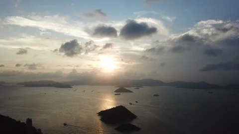 Time lapse of 4K Aerial view of islands and boats by drone in Hong Kong. Stock Footage 116708140