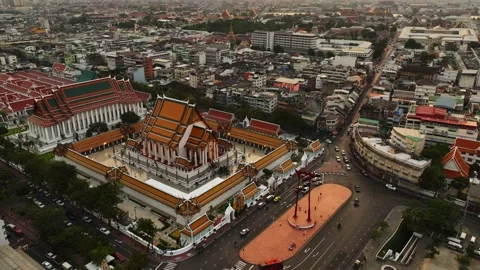 Time lapse 4k of an aerial view of Red Giant Swing and Suthat Thepwararam Tem Stock Footage 227745141