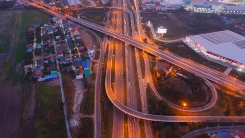 Time lapse 4K of aerial view of Bangkok City skyline Stock Footage 230604136