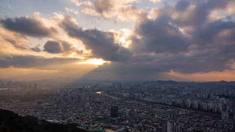 Time lapse 4k The bast sunset of Seoul city view from Yongma mountain Stock Footage 144857051