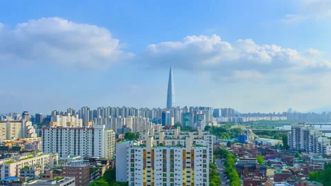 Time lapse 4K Beautiful sky at Seoul City Skyline, South Korea. Stock Footage 145341666