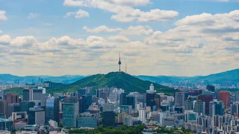 Time lapse 4k Beautiful sky at Seoul City Skyline, South Korea. Stock Footage 145342595