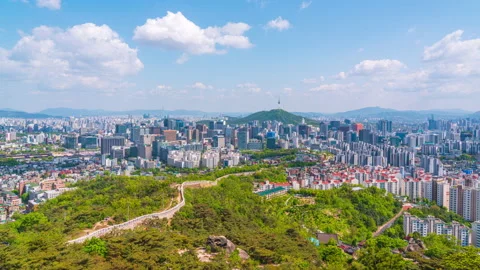 Time lapse 4K Beautiful sky at Seoul City Skyline, South Korea. Stock Footage 154113116