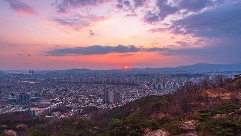 Time lapse 4k Beautiful Sunset of Seoul, cityscape at South Korea. Stock Footage 100276855