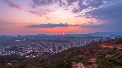 Time lapse 4k Beautiful Sunset of Seoul, cityscape at South Korea. Video stock 100276892