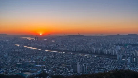 Time lapse 4k Beautiful Sunset of Seoul, cityscape at South Korea. Stock Footage 100758260