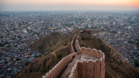 Time lapse 4k. beautiful sunset view from Nahargarh Fort stands on the edge Stock Footage 119264100