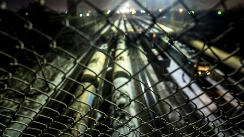 Time Lapse. 4K. Focus in the foreground. railway freight station. Stock Footage 72163988