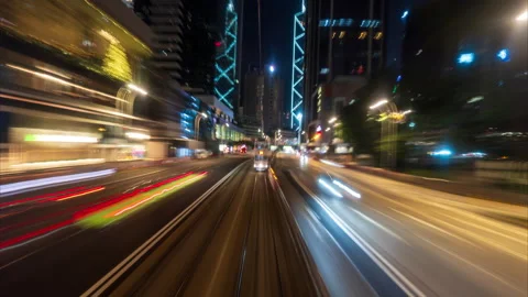 Time Lapse 4K, inside of a double-decker tram on Hong Kong Stock-Footage 270160400