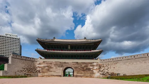 Time lapse 4k.  of namdaemun gate and clouds beautiful sky Stock Footage 139313034