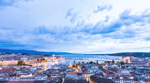 Time lapse 4k night view of the city of Geneva, Lake Geneva Switzerland Stock Footage 40773977