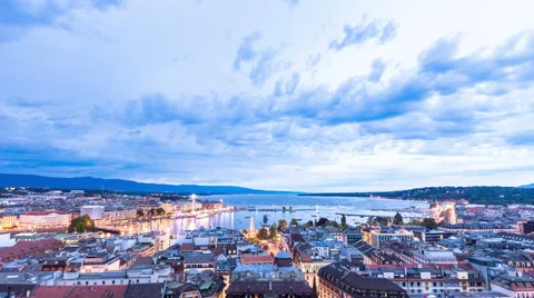 Time lapse 4k night view of the city of Geneva, Lake Geneva Switzerland Stock Footage 40773988