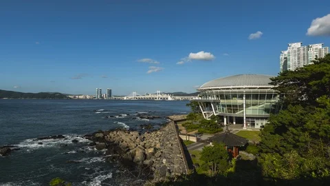 Time Lapse 4k Sunset at Nurimaru APEC House, Busan, South Korea Stock Footage 124961748