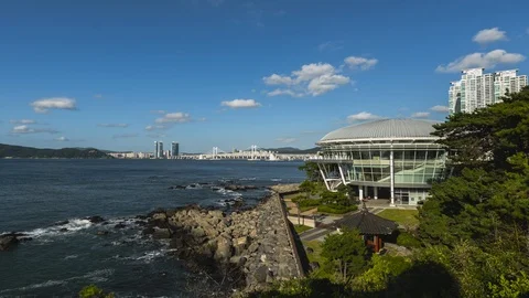 Time Lapse 4k Sunset at Nurimaru APEC House, Busan, South Korea 스톡 동영상 124962004
