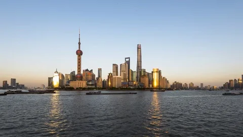 Time lapse 4K: Sunset in Shanghai 스톡 동영상 92136307