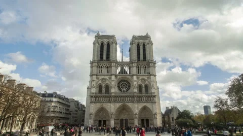 Time-lapse in 4K Uhd of the great Notre Dame cathedral in Paris, France. Stock Footage 44352753