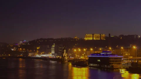 Time lapse 4K+ Ultra HD  night traffic  Kyiv, Dnipro river Video stock 33743130