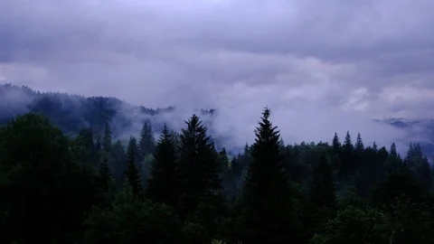 Time lapse 4K video of clouds and fog moving at mountain valley Video stock 92077372