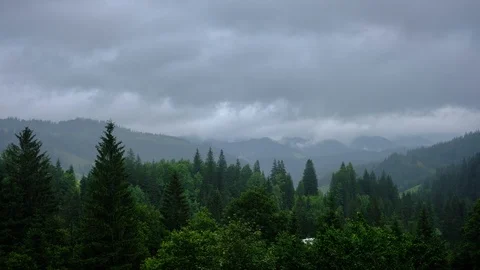 Time lapse 4K video of clouds and fog moving at mountain valley at cloudy rai Stock Footage 92239194