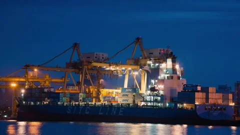 Time lapse 4k Video Containership at the Shipping port in Bangkok, Thailand Stock Footage 242469098