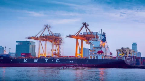 Time lapse 4k Video Containership at the Shipping port in Bangkok, Thailand Stock Footage 242469111