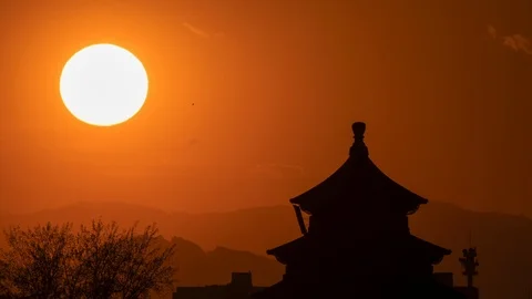 Time lapse of 4K video of Sunset over the Temple of Heaven in Beijing Stock-Footage 126779645