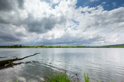 Time lapse 4k.  The view from the clouds in the valley of the river Ardon Video stock 50739957