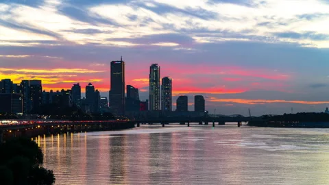 Time lapse 4k View of Yeouido and Han River after sunset in Seoul,South Korea. Stock Footage 201415091