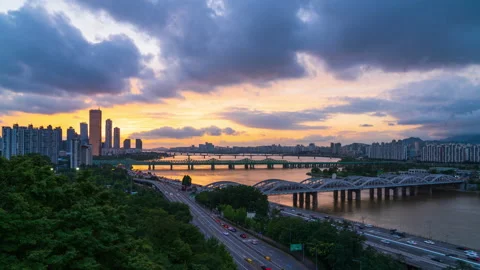Time lapse 4k,Beautiful sunset at han river in Seoul,South Korea. Stock Footage 201411911