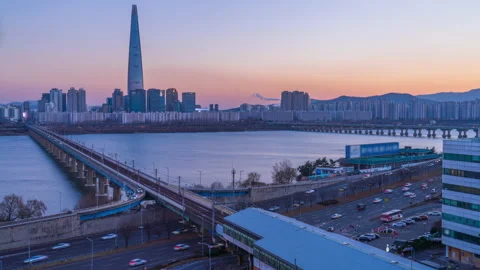 Time lapse 4k,Sunset and traffic at Seoul,South Korea. Stock Footage 168069237
