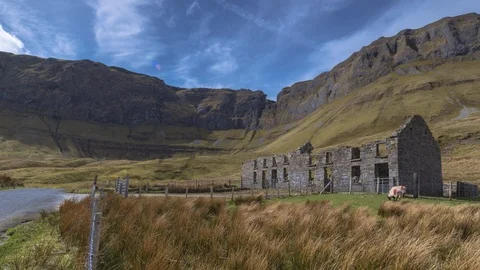 Time Lapse of Abandoned Building at Gleniff Horshoe in Ireland Stock Footage 103286522