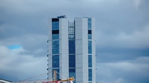 Time lapse about the Mol Campus with moving clouds at Budapest Stock Footage 270955864