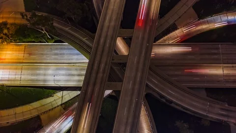 Time Lapse Above The Freeway And Highway In City At Night Video stock 101681659