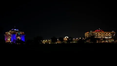 Time Lapse of Abu Dhabi Emirates Palace Hotel Famous Landmark Night Illuminated Stock-Footage 98870197