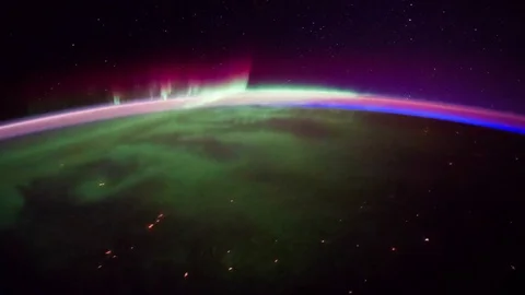 Time lapse across Northern North America and Canada at night from space in 4K. Stock Footage 74285645