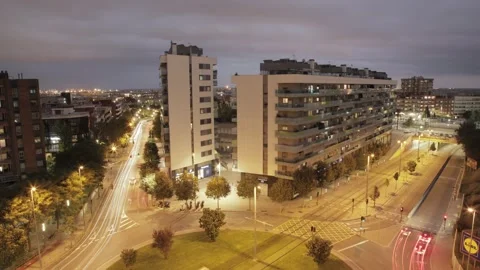 Time lapse: Aerial cityscape view during dusk overlooking   in  city at skyline Stock Footage 141862997