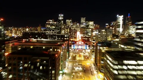 Time Lapse Aerial Forward Along 17th Street in Denver at night with Lit Stock Footage 113990911