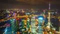 Time lapse of aerial night illuminated cityscape, Shanghai China HD Footage
