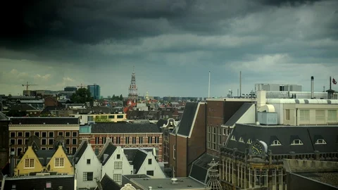 Time Lapse Aerial View of Amsterdam Skyline Famous Travel Destination Cloudy Day Video stock 104518977