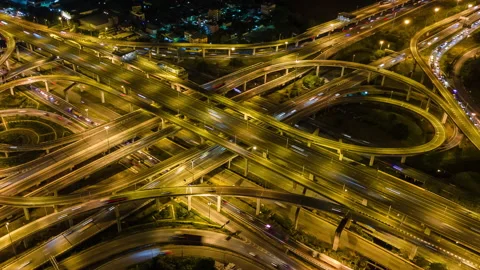 Time lapse Aerial view and top view of traffic on city streets in Bangkok. Stock Footage 132365071