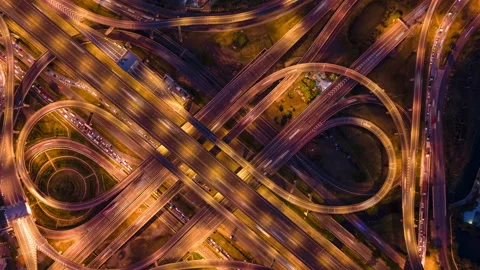 Time lapse Aerial view and top view of traffic on city streets in Bangkok. Stock Footage 132365366