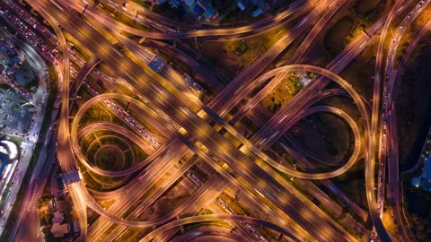 Time lapse Aerial view and top view of traffic on city streets in Bangkok. Stock Footage 132385454