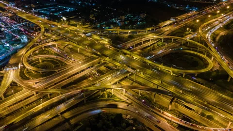 Time lapse Aerial view and top view of traffic on city streets in Bangkok. Stock Footage 132391073