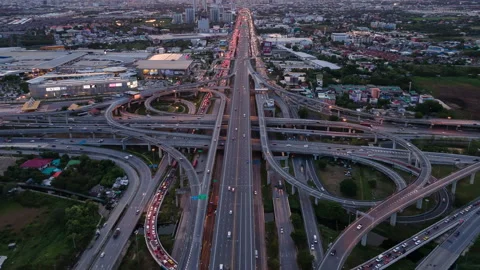 Time lapse Aerial view and top view of traffic on city streets in Bangkok. Stock Footage 132392939
