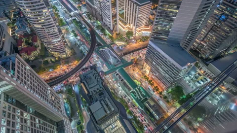 Time lapse Aerial view and top view of traffic on city streets in Bangkok. Stock Footage 133608697