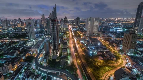 Time lapse Aerial view and top view of traffic on city streets in Bangkok. Stock Footage 138228024