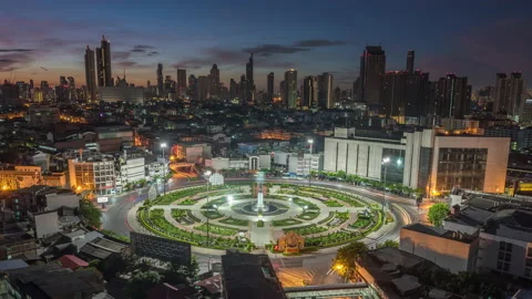 Time lapse Aerial view and top view of traffic on city streets in Bangkok. Stock Footage 138326342