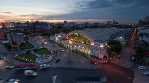 Time lapse Aerial view and top view of traffic on city streets in Bangkok. Stock Footage 138396871